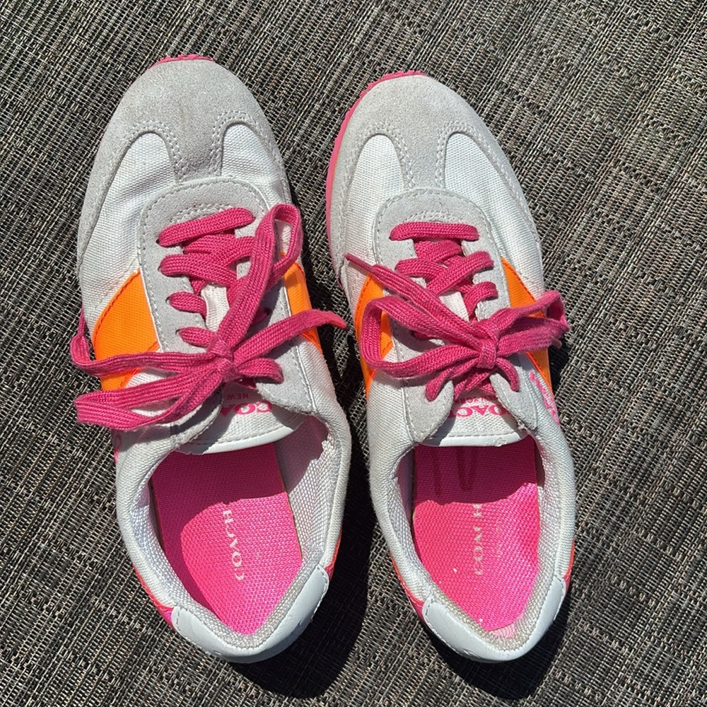 Coach Mae Canvas Sneakers, Chalk/Orange, Size 5 - Picture 4 of 7
